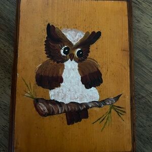 Vintage Hand-Painted Owl Wooden Plaque